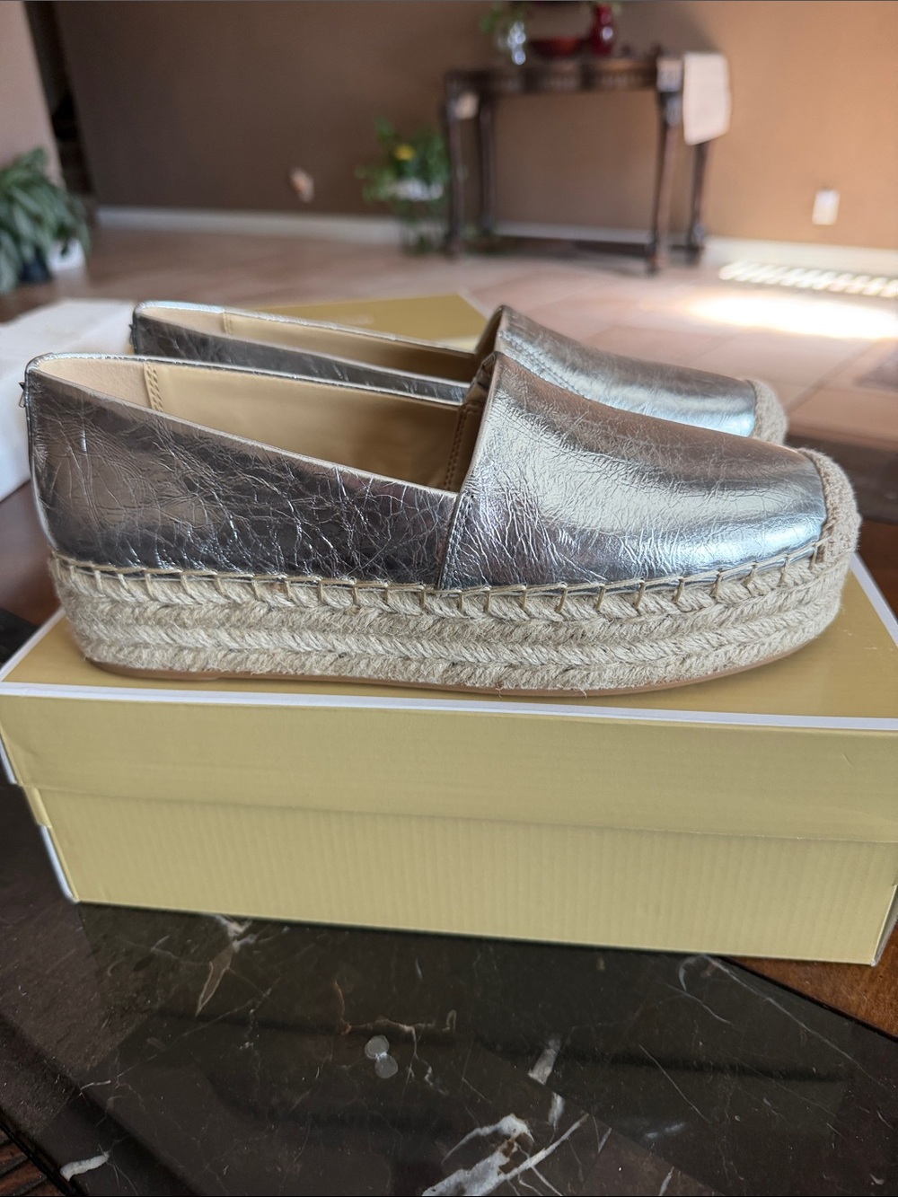 Michael Kors Metallic Espadrille Platform Slip-Ons - Silver